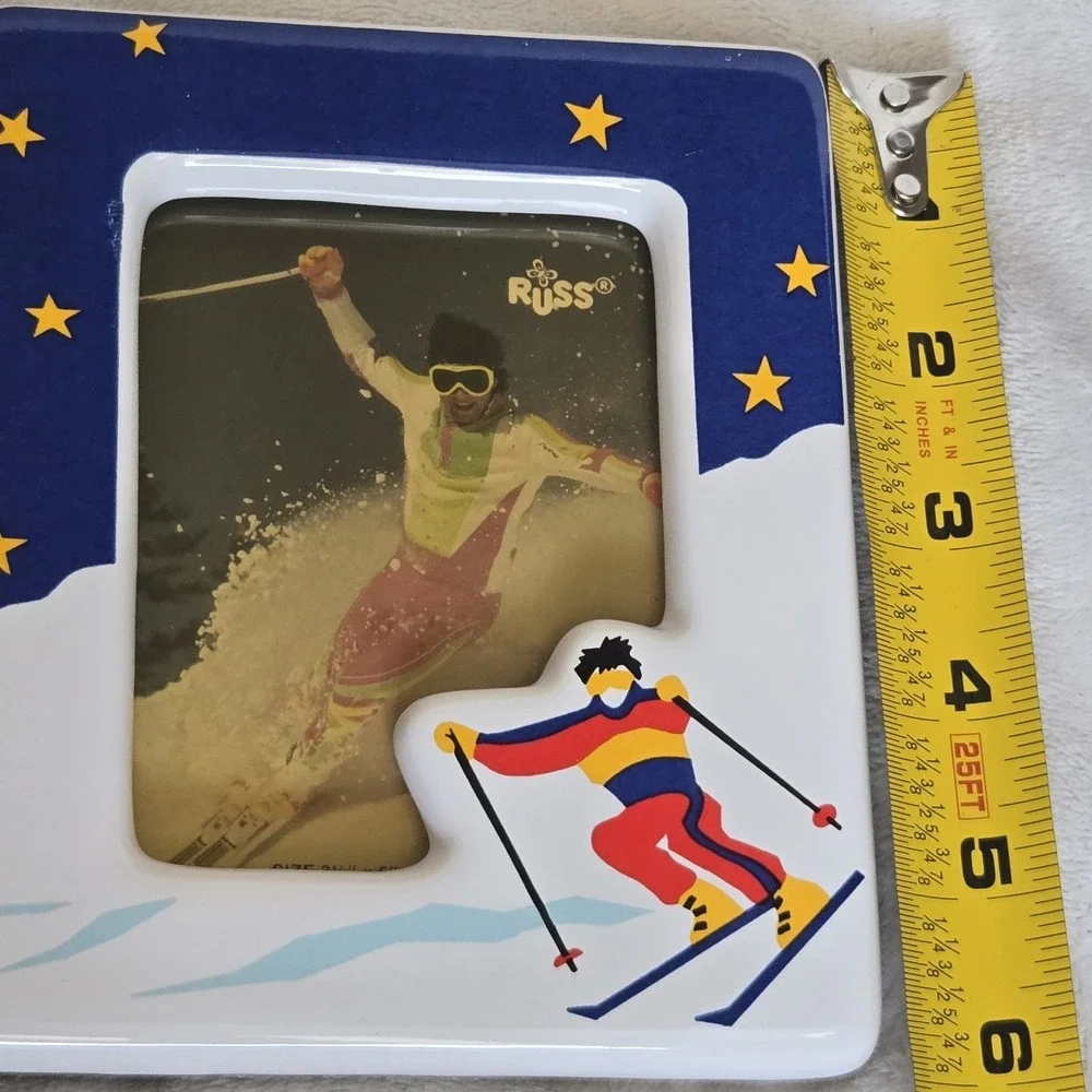 VTG Russ Berrie Ski Club Ceramic Picture Frame 3.5x5